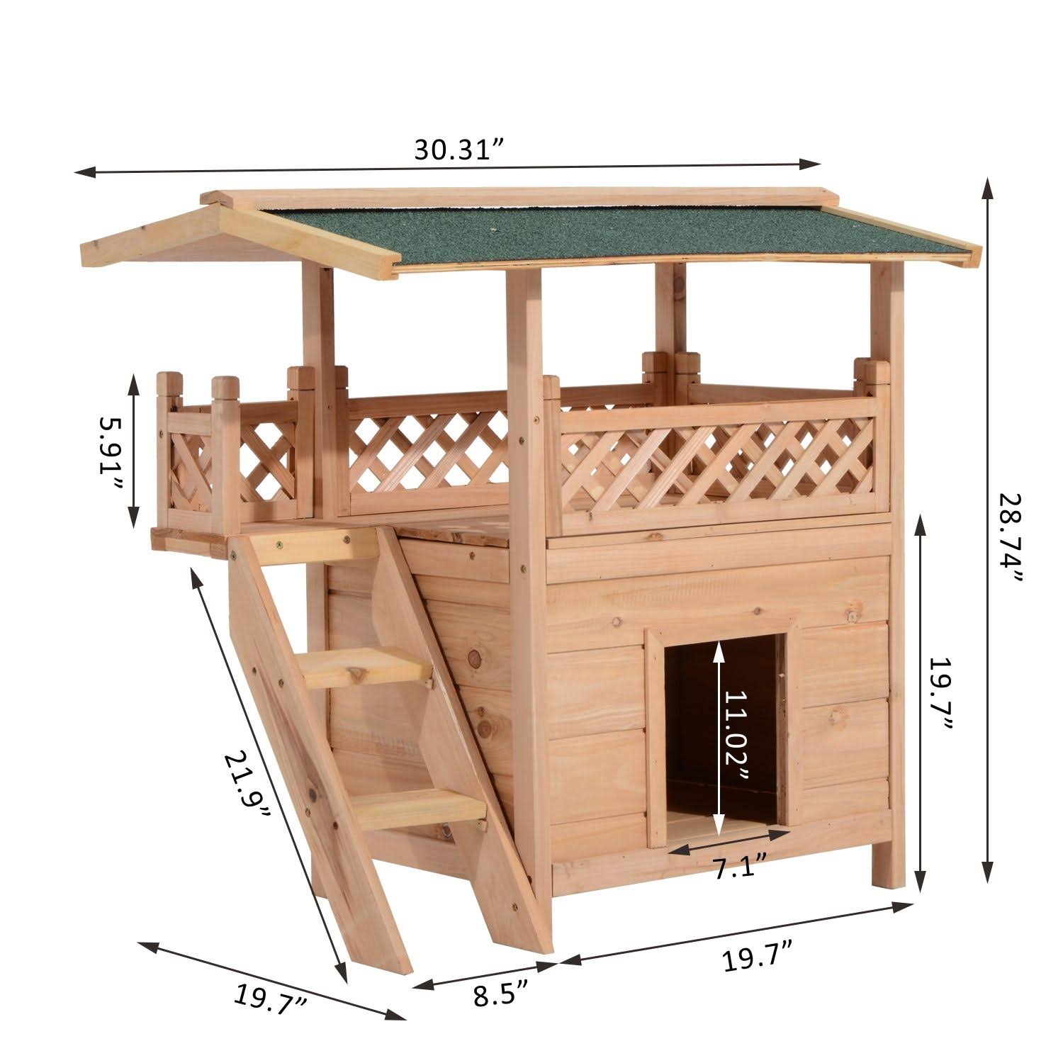 Pawhut Wooden Pet House Cat Room Dog Puppy Large Kennel Indoor Outdoor Shelter w/ Roof - Wood