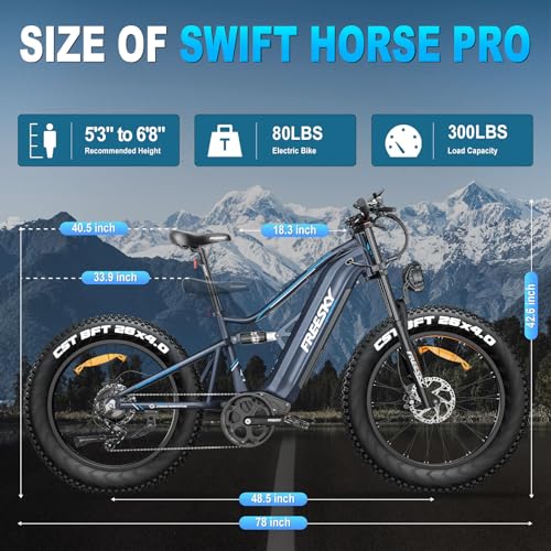 FREESKY 2000W Electric Bike with BAFANG Motor & 48V 30Ah Samsung Cells Battery, 35MPH Max Speed, 120 Miles Range, Full Suspension Mountain Ebike for Adult, 26" Fat Tires, Smart Keys, Hydraulic Brakes