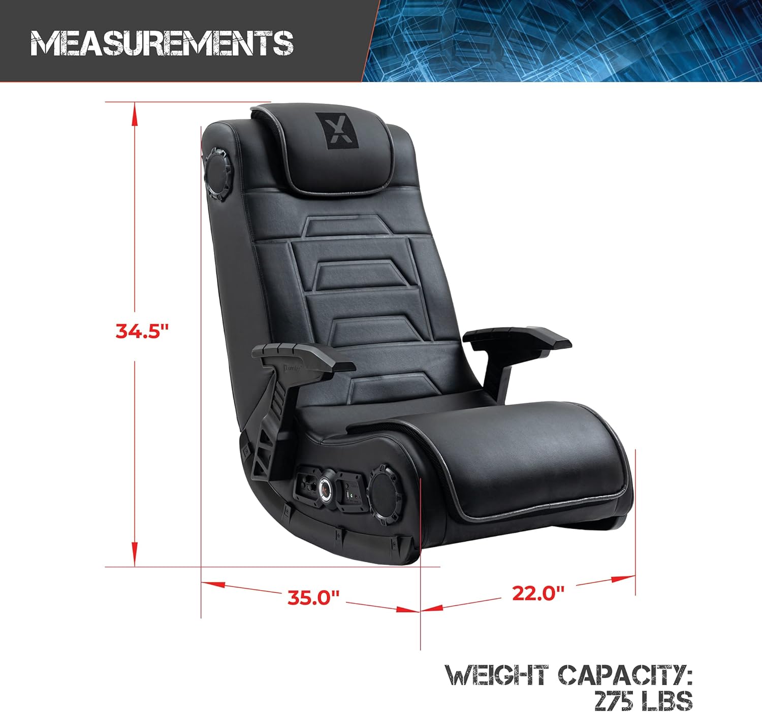 X Rocker Pro Series H3 Black Leather Vibrating Floor Video Gaming Chair with Headrest for Adult, Teen, and Kid Gamers - 4.1 High Tech Audio and Wireless Capacity - Foldable and Ergonomic Back Support