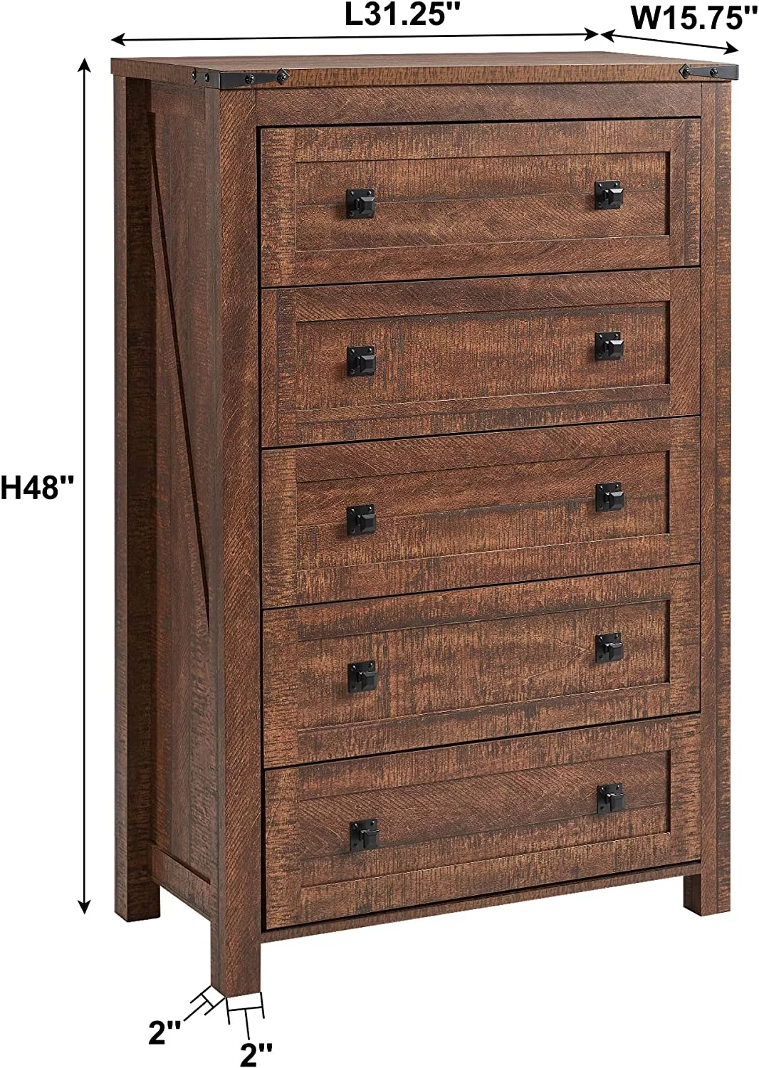 Farmhouse 5 Drawers Dresser Chests for Bedroom  Wood Rustic Tall Chset of Drawers Dressers Organizer for Bedroom  Living Room Hallway  Reclaimed Barnwood