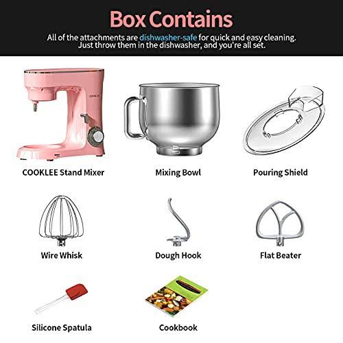 COOKLEE Stand Mixer, 9.5 qt. 660W 10-Speed Electric Kitchen Mixer with Dishwasher-Safe Dough Hooks, Flat Beaters, Shield Attachm