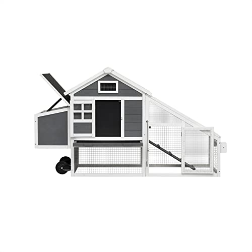 Chicken Coop with Run & Wheels,Outdoor Two-Tier Large Chicken Duck House Rabbit Hutch Poultry Cage with Nesting Box and Side Door,Large Coop Suitable for 6-8 Chickens