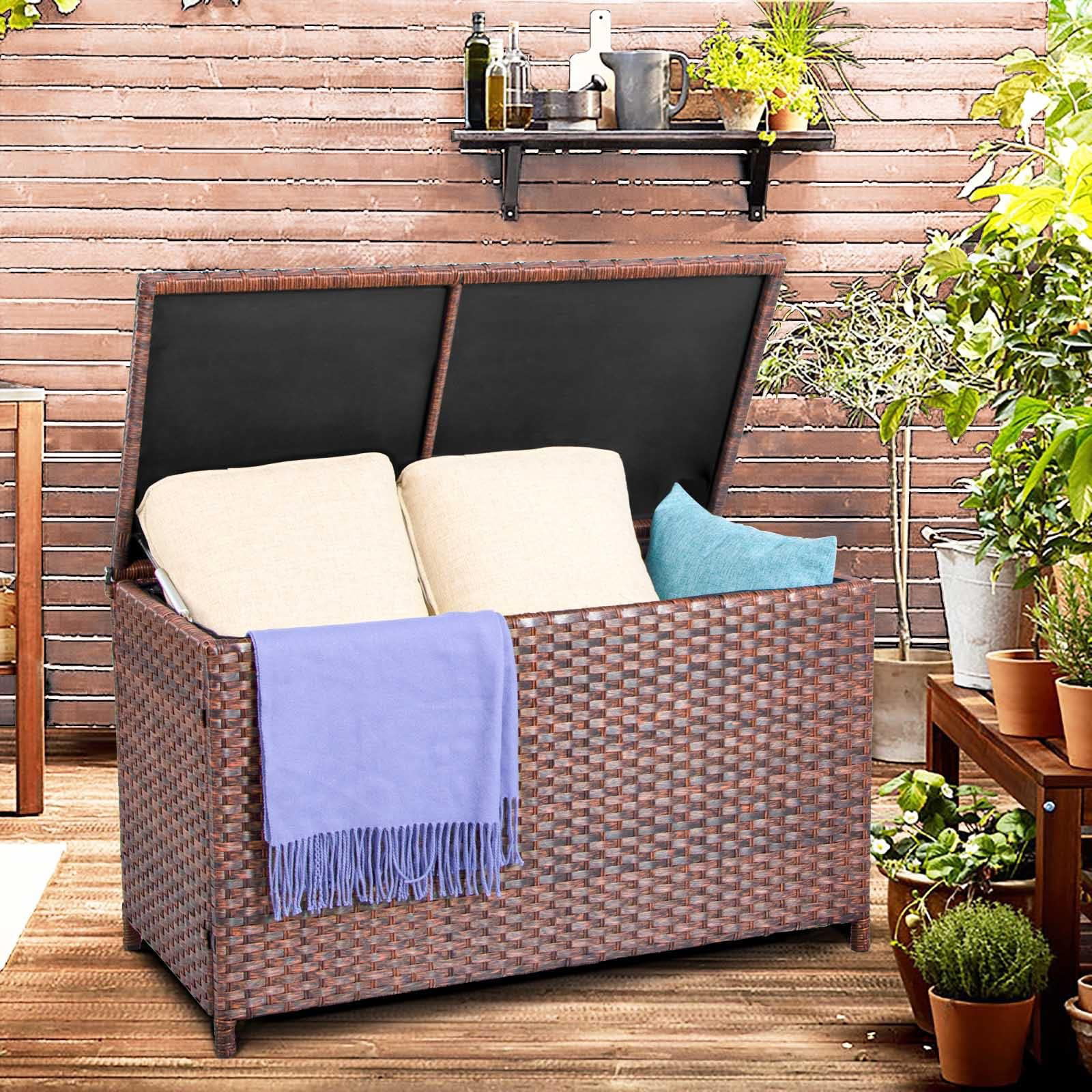 DIMAR GARDEN Outdoor Patio Wicker Rattan Storage Box Table 70 Gallon Mixed Coffee