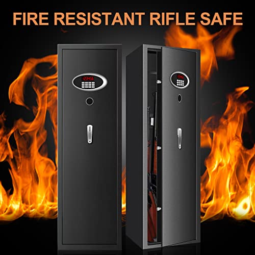7-8 Extra Large Gun Safes for Home Rifle and Pistols, Heavy Duty Anti-Theft Gun Safes for Rifles and Shotguns, Home Rifle Safe with Removable Gun Rack, LED Light and Pistol Pockets