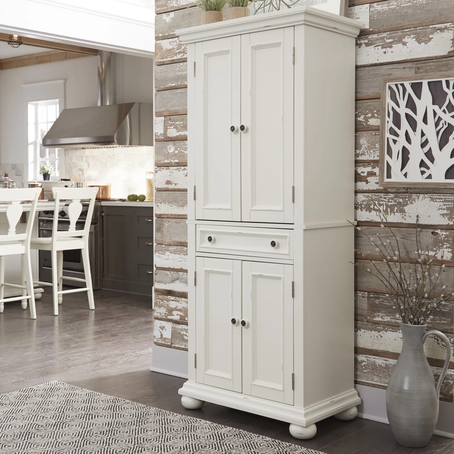 Homestyles Dover Off White Wood Pantry Storage Cabinet with Adjustable Shelves
