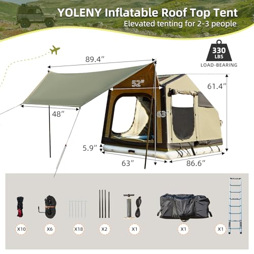 YOLENY Inflatable Tents for Camping, 4/6/8/10/12 Person Tent with TPU Skylight, Mesh Windows, Stove Jack & Pump, Easy Setup 4 Season Glamping Tent, Waterproof & Windproof