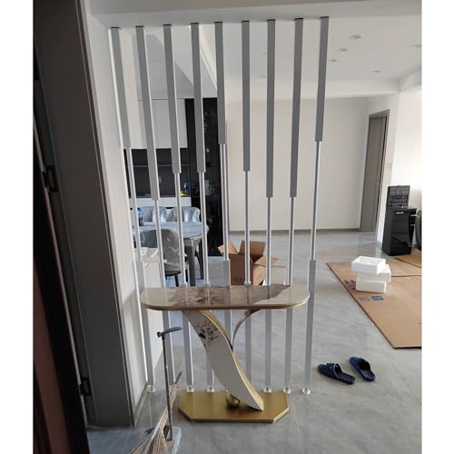 Room Divider Cubicle Dividers Partition Wall/Floor to Ceiling Wooden Slats, Metal Iron 8 Pcs Wall Dividers Privacy Screens, for Living Room Bathroom, Easy to Install(White,225CM/88.5IN/7.38FT)