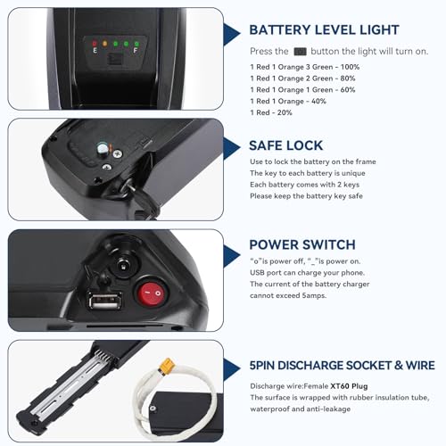 36V 48V 52V Ebike Battery, 15Ah 20Ah Electric Bike Lithium Battery Ebike Battery for 0-1200W Electric Bike with 3A Fast Charger and BMS, LED Battery Indicator, Safety Lock