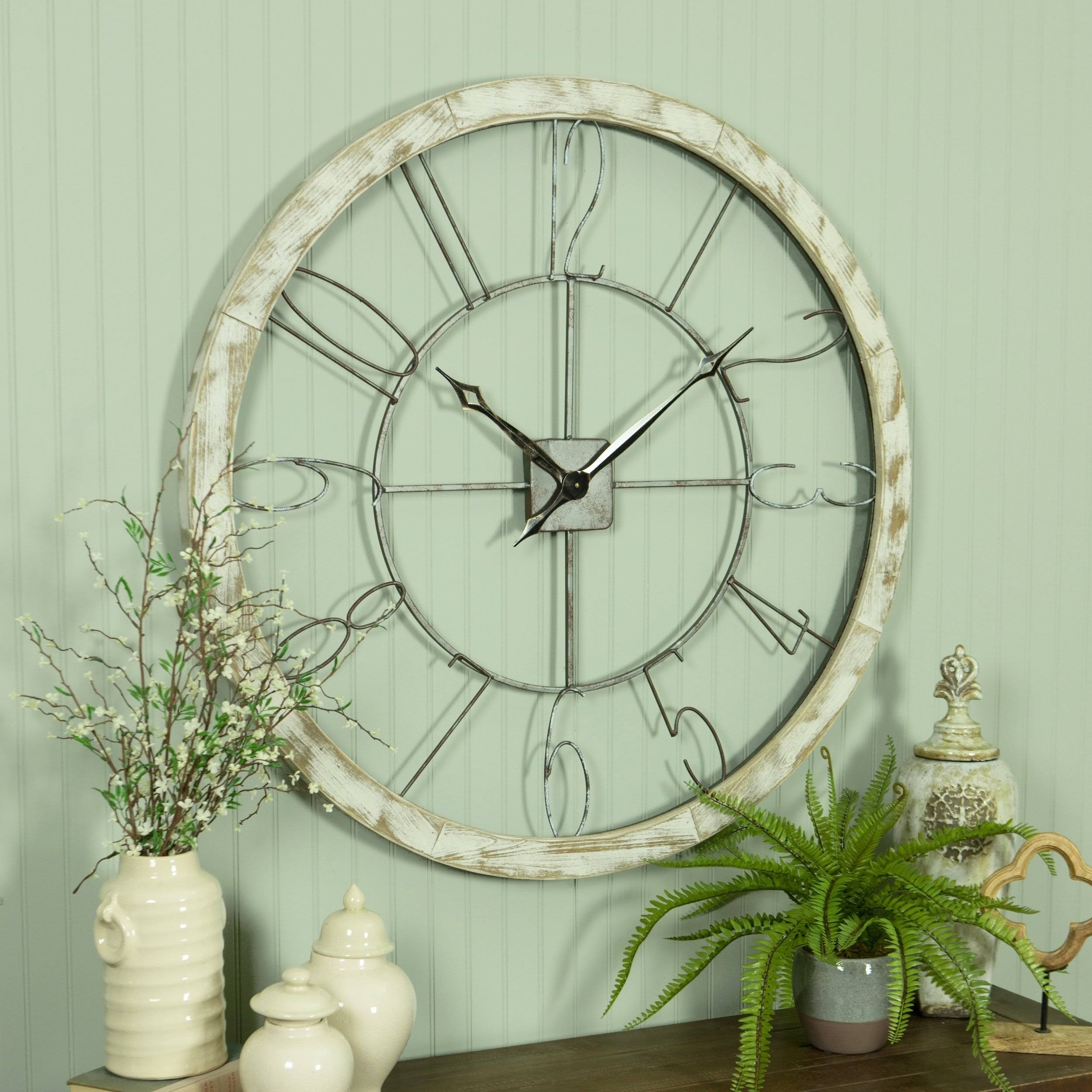 Aspire Home Accents Penelope Large Iron u0026 Wood 39 in. Wall Clock, White