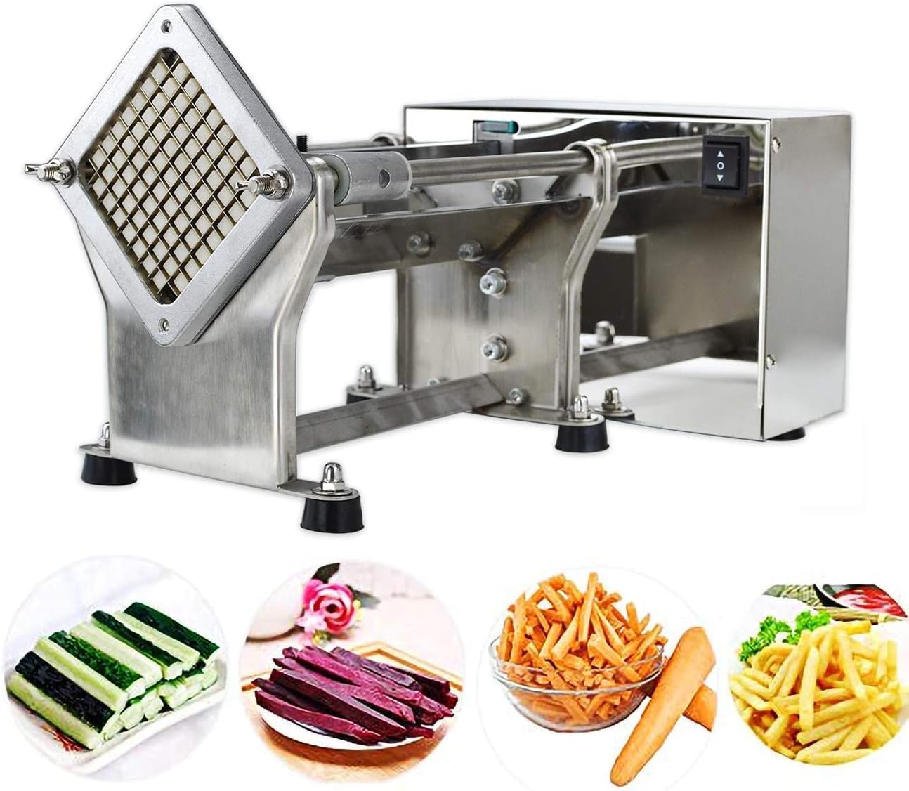 Electric French Fry Cutter Automatic Potato Chip Cutter Commercial French Fries Chips Maker Stainless Steel Electric Potato Slicer with 6mm 9mm 13mm Blade