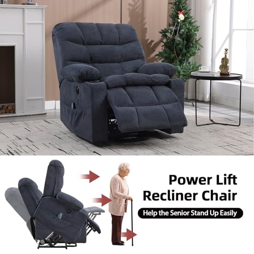 Phoenix Home Large Power Lift Recliner with Massage and Heat for Elderly, Heavy Duty & Safety Motion Reclining Mechanism, Ergonomic Electric Wider Chair with USB Port, 2 Hidden Cup Holders, Brown