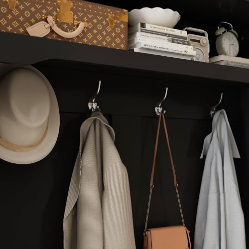 MOUMON Entryway Coat Rack with Storage Bench, Mudroom Storage Hall Tree with Shoe Rack, Hanging Hooks, Hall Tree and Shoe Storage for Entryway Grey (34.3”W x 16.5”D x 68.5”H)