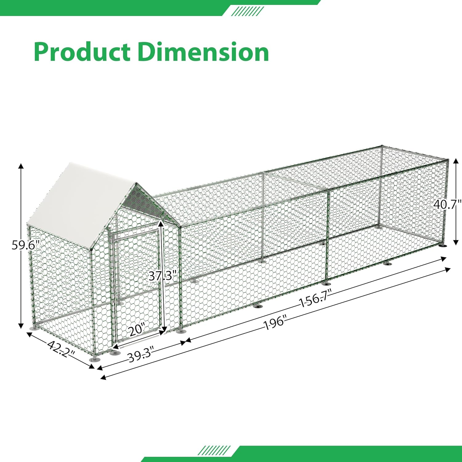 Rophefx Metal Chicken Coop, Walk-in Chicken Pen, Large Chicken Run for Yard with Waterproof & Anti-UV Cover, Chicken Tractor for Outdoor, Poultry Habitat Cage for Duck Rabbit Dog (16.3’Lx3.5’Wx5’H)
