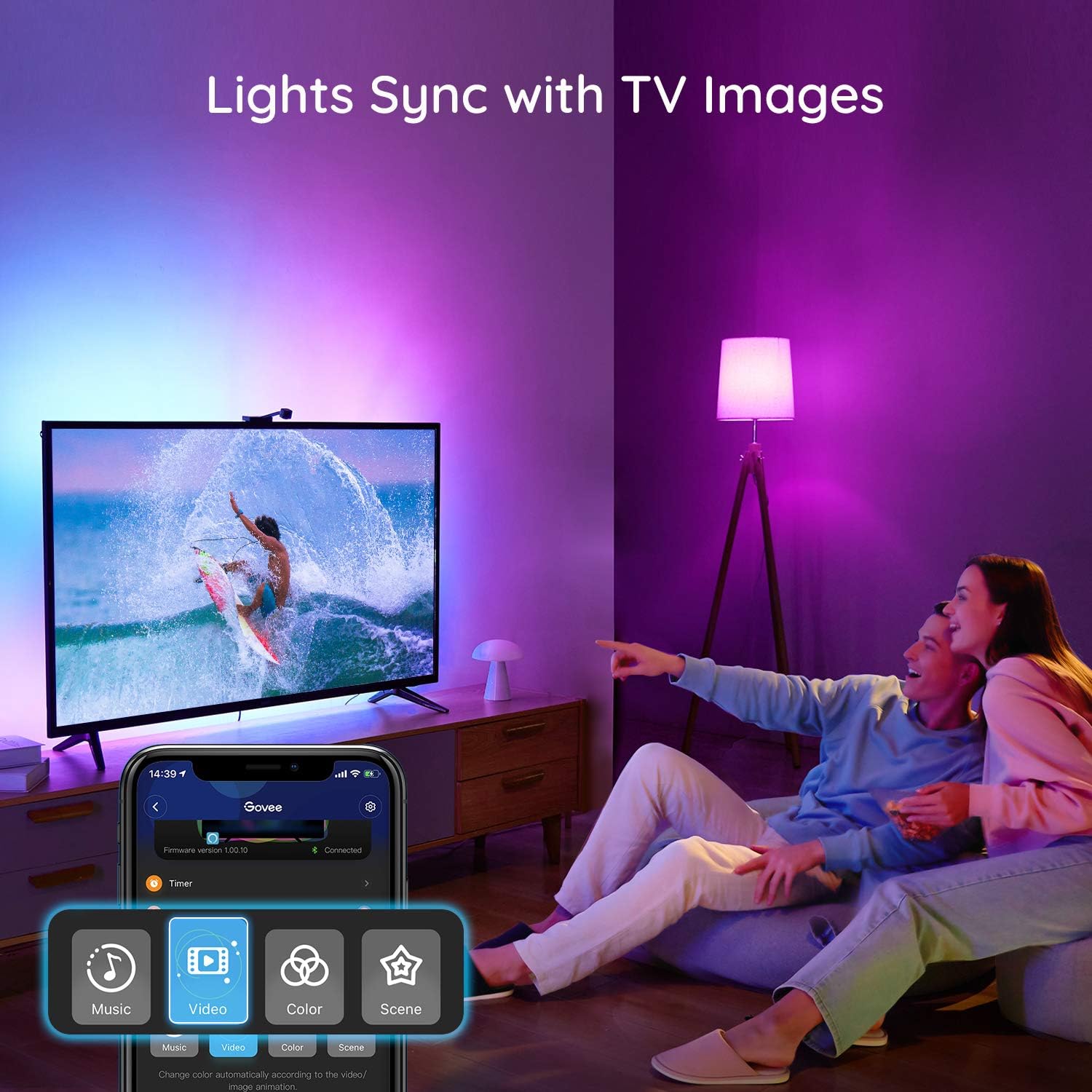Govee Immersion TV LED Backlights with Camera, RGBIC Ambient Wi-Fi TV Backlights for 55-65 inch TVs PC, Works with Alexa & Google Assistant, App Control, Lights and Music Sync, Adapter, H6199