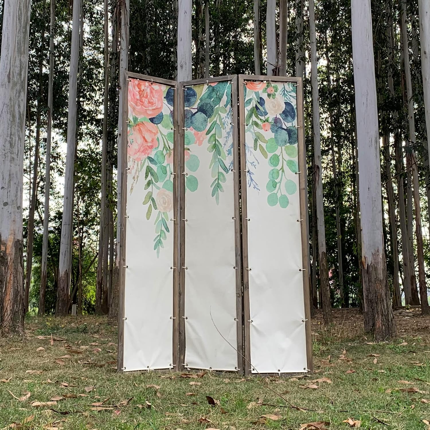 Room Divider Screen Oriental Furniture Privacy Screens Flowers Painting Canvas 3-Panel Foldable Portable Room Separating Divider Room Partitions and Dividers Freestanding 71'' Tall