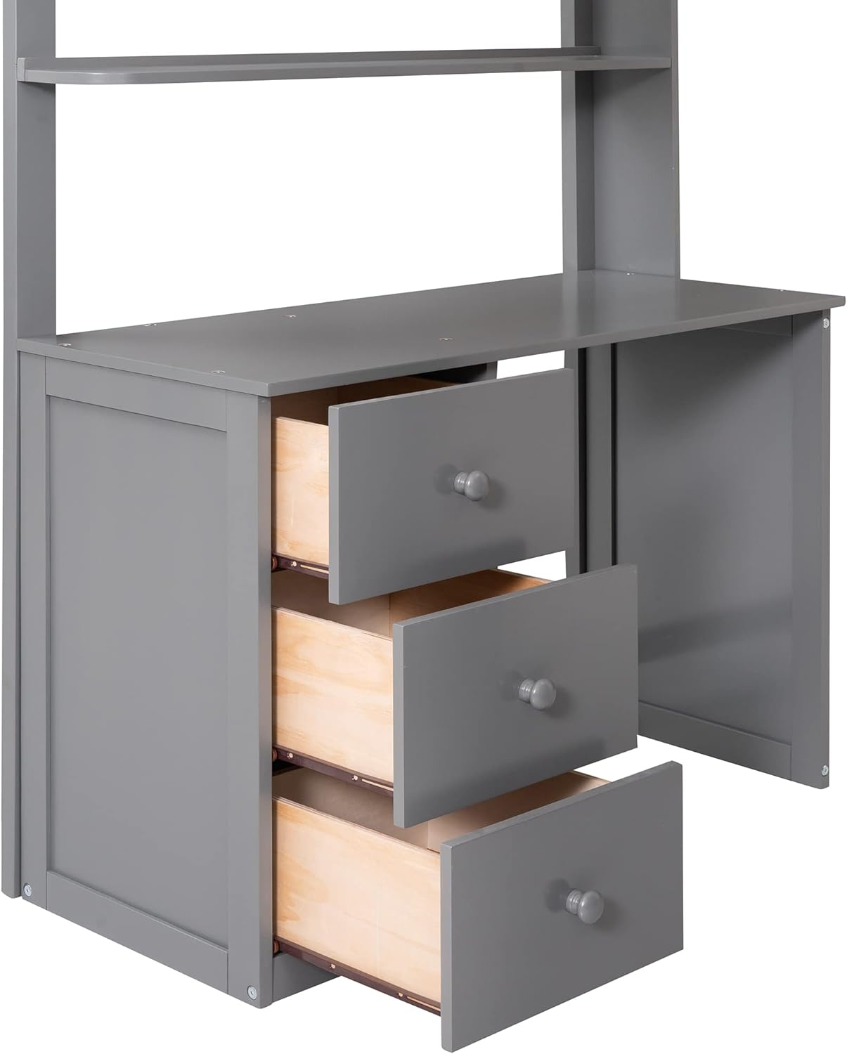 Gray Twin Loft Bed with Desk, 3 Drawers, and Wardrobe - Multi-Functional Wooden Twin Loft Bed Frame for Kids, Teens, Adults. Maximize Space and Storage in Your Bedroom.