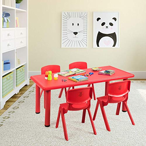 Costzon Kids Table and Chair Set, 4 Pcs Stackable Chairs, 47 x 23.5 Inch Rectangular Plastic Activity Table Set for Children Reading Drawing Playing Snack Time, Toddler School Furniture (Blue)