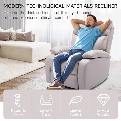 Manual Leather Recliner Chair, Small Recliner chair with Tech- leather, Lazy Boy Recliner Chair for Bedroom, Livingroom, RV, Beige