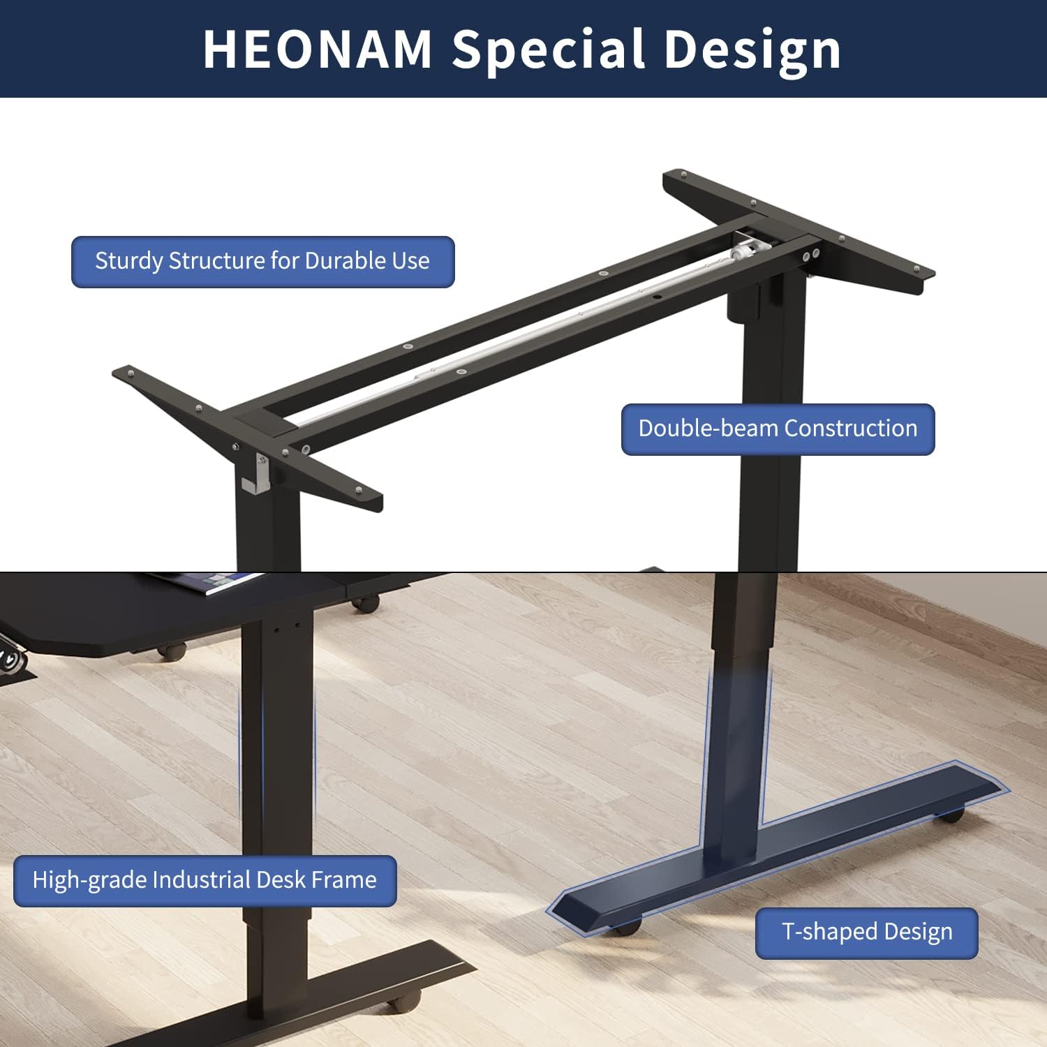 59'' L Shaped Electric Height Adjustable Standing Desk, Sit to Stand Home Office Computer Desk with Black Frame & Rustic Brown Top