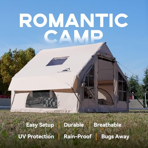Inflatable Camping Tent with Pump,4-6 Person Waterproof Blow Up Air Tent for Camping Hiking,Easy to Set Up 4-Season Inflatable House Tent with Oversized Canopy.