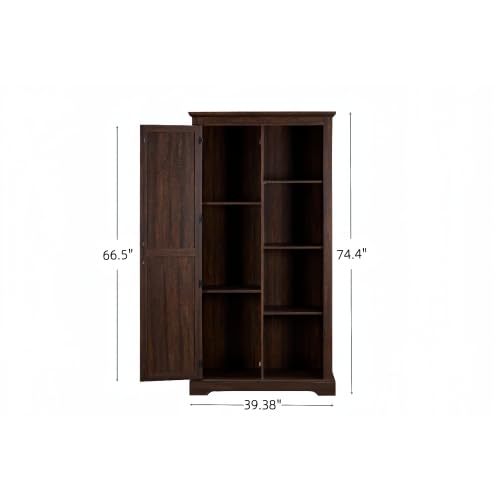 Tall Storage Cabinet Barn Door Storage Country Wood Rustic Farmhouse Pantry Cupboard Sliding Door Kitchen Organizer Furniture Home Drawer Shelves L39.37''*W15.75''*H74.4'' (Espresso)