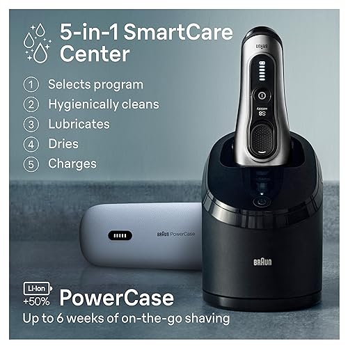 Braun Series 8 8577cc Electric Razor for Men, 4+1 Shaving Elements & Precision Long Hair Trimmer, 5in1 SmartCare Center, Close & Gentle Even on Dense Beards, PowerCase for Mobile Charging, Wet & Dry