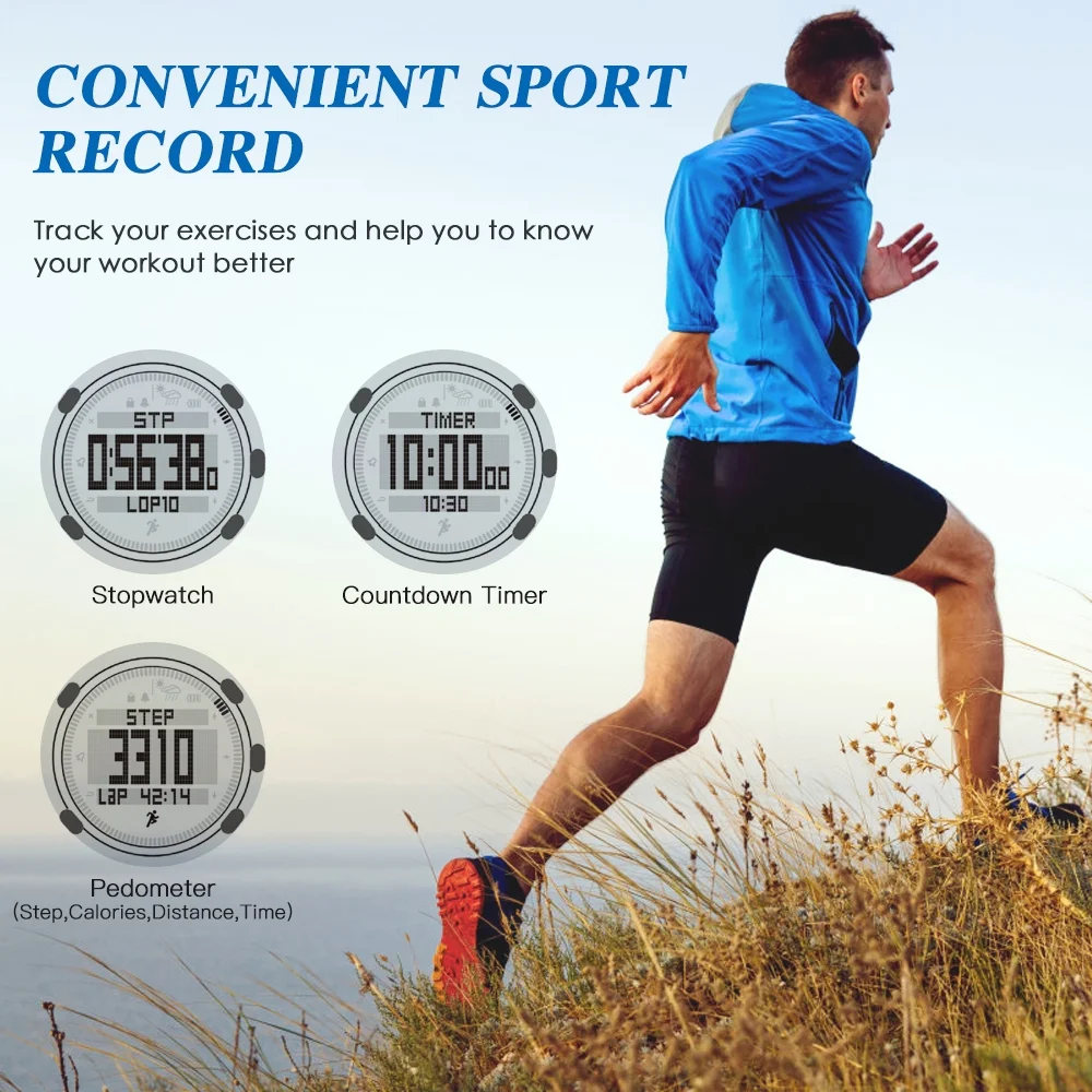 Barometer Altimeter Compass Thermometer Weather Forecast Men Watch 50meters Water-resistant Multifunctional Outdoor Sports Watch for Mountaineering Running Trekking Camping