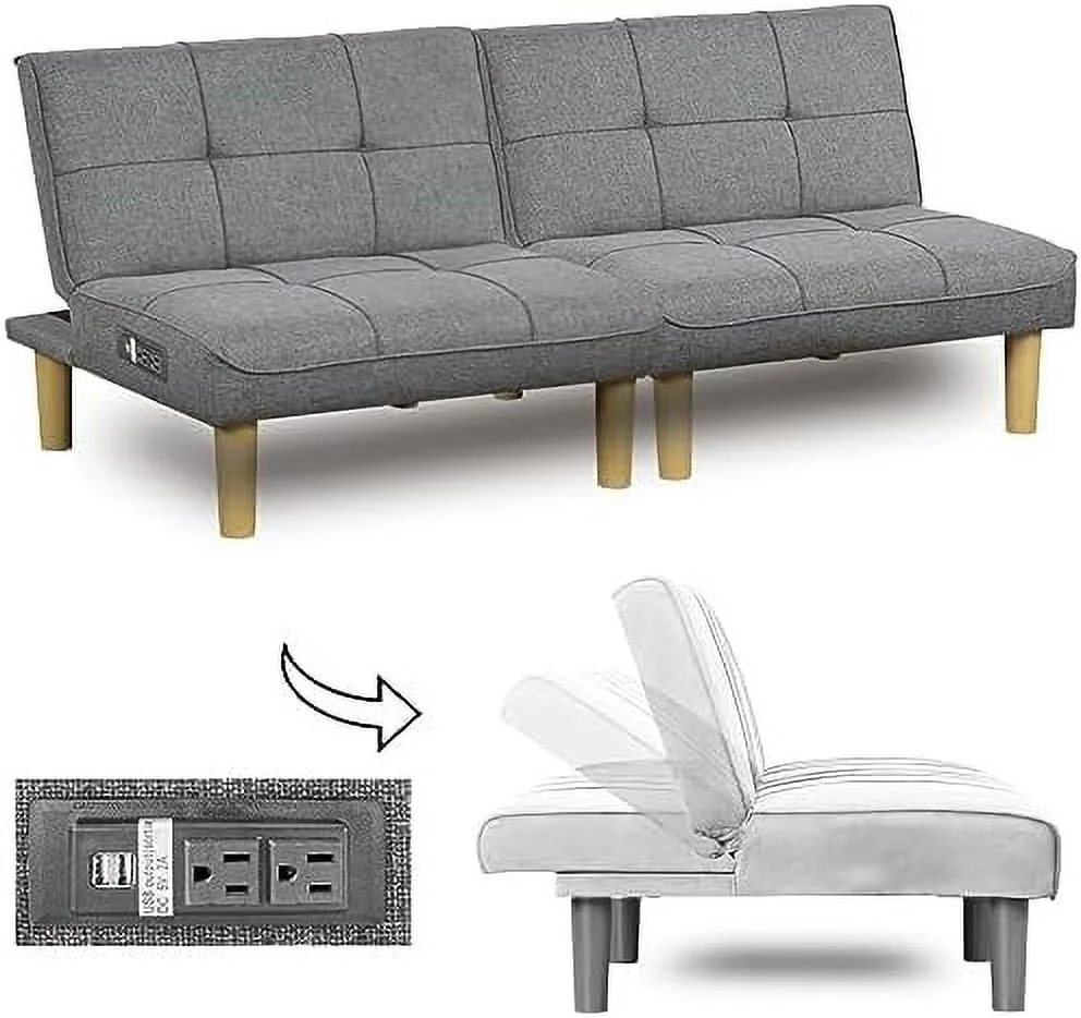 GEROBOOM Comfy Futon Sofa Couch Convertible 2 Seater Couch with USB Port  Armless Love Seat with Adjustable Backrest  Modern Mini Sofa 2 Pcs for Living Room Office Small Space  305DR1-DR1