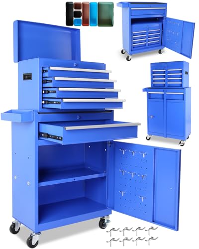 Heavy-Duty 7-Drawer Rolling Tool Chest with Wheels, Steel Tool Storage Cabinet with Lock & Liner for Workshop for Workshop/Garage - Includes 7 Organizer Boxes, Black