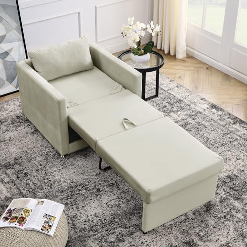 Recliner Chair, Convertible Sleeper Chair, Sofa Bed Chair 2-in-1, Convertible Chair for Living Room, Bedroom, Office, Ottoman Bed for Small Space with One Pillow (Beige)