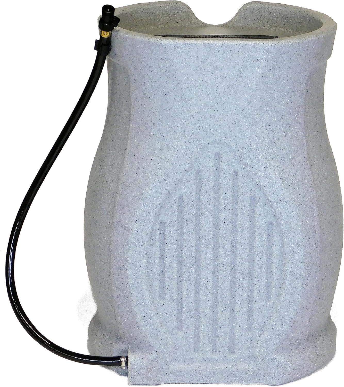 FCMP Outdoor Catalina 45 Gallon Rain Water Barrel Catcher System with Flat Back for Watering Outdoor Plants, Gardens, and Landscapes, Light Granite