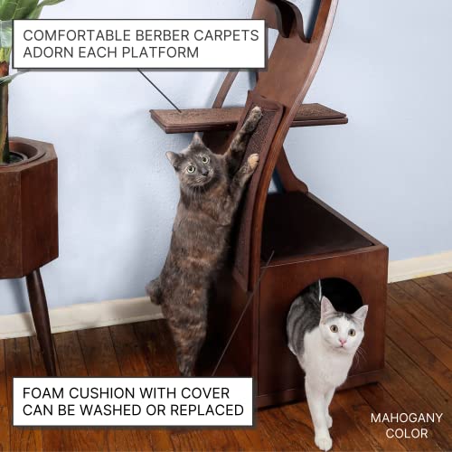 THE REFINED FELINE 69 Inch Tall Black Espresso Lotus Cat Tower, Multi-Level Modern Cat Tree for Indoor Cats with Scratching Post, Climbing Cat Condo with Cushioned Cubby