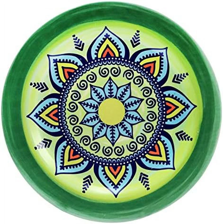 Multicolored Round Stoneware Mandala Pattern Dinnerware Set, 16 Piece, Green