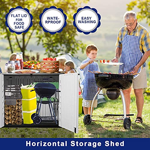 KINYING Horizontal Outdoor Storage Shed,47 Cu.ft Resin Outdoor Storage Cabinet Waterproof for Garden/Patio/Backyards