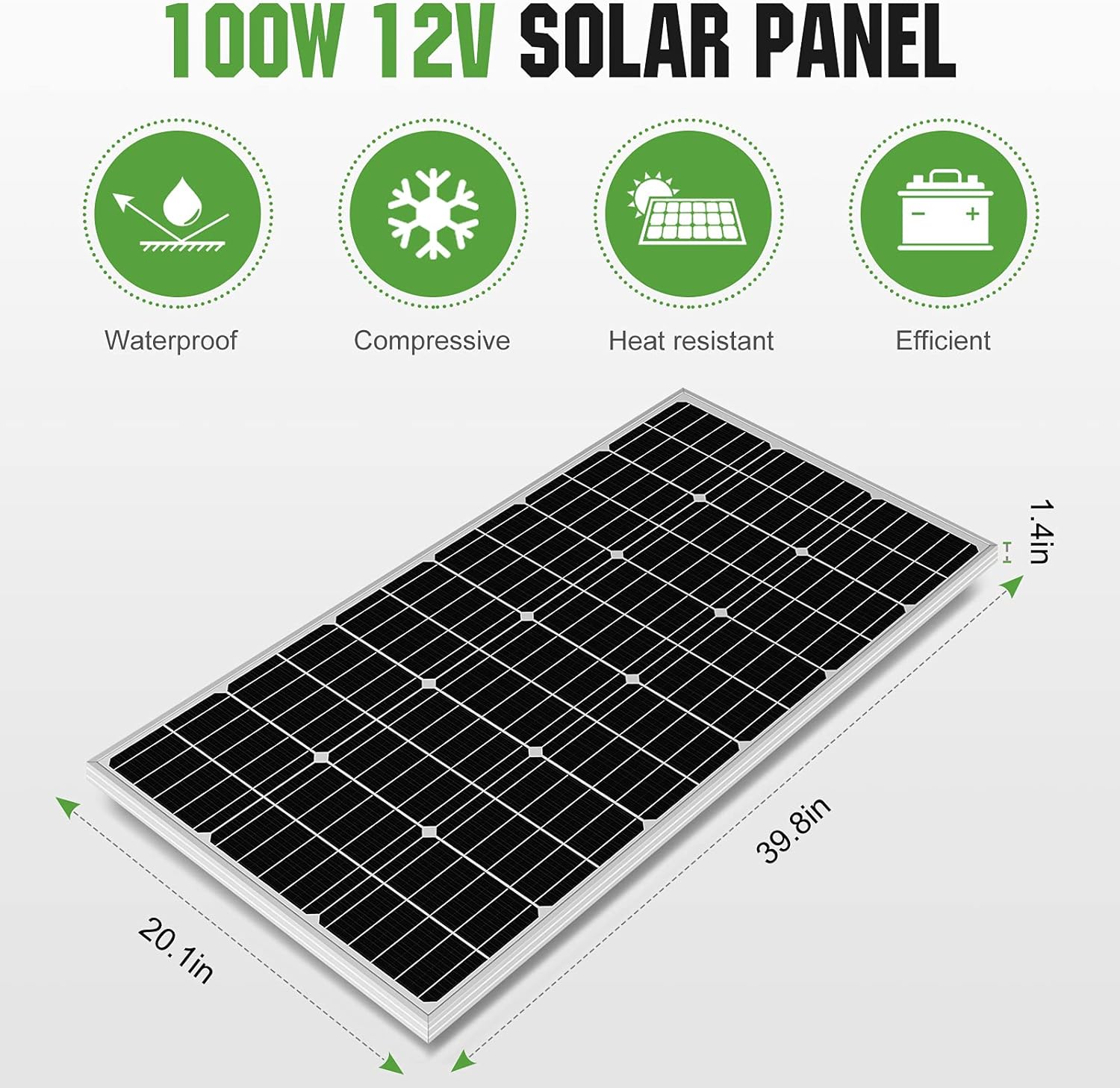 ECO-WORTHY 100 Watt Solar Panel 12 Volt Monocrystalline Solar Panel High Efficiency Module RV Marine Boat Caravan Off Grid