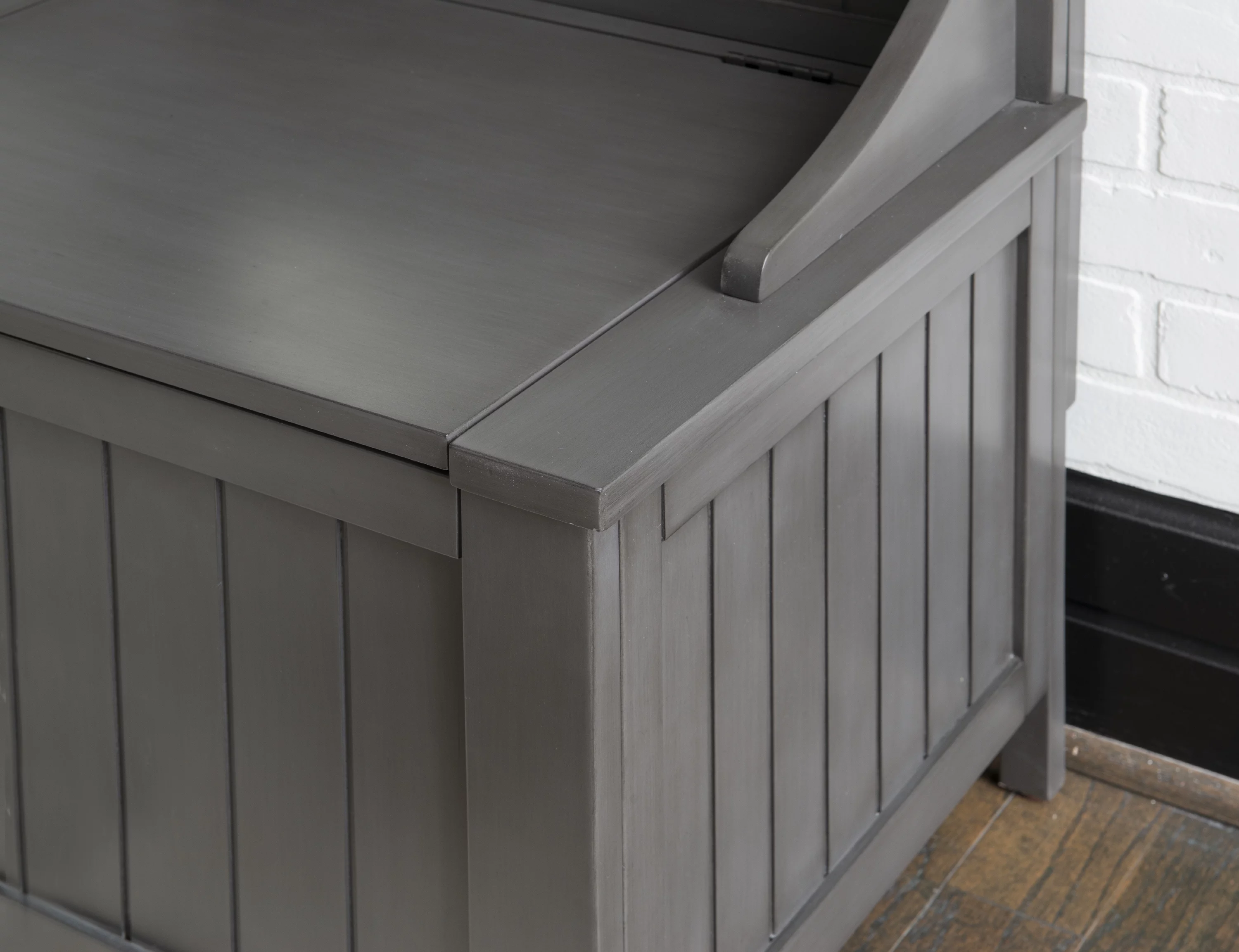 Winslett 4-Hook Hall Tree with Storage Bench and Mirror, Gray