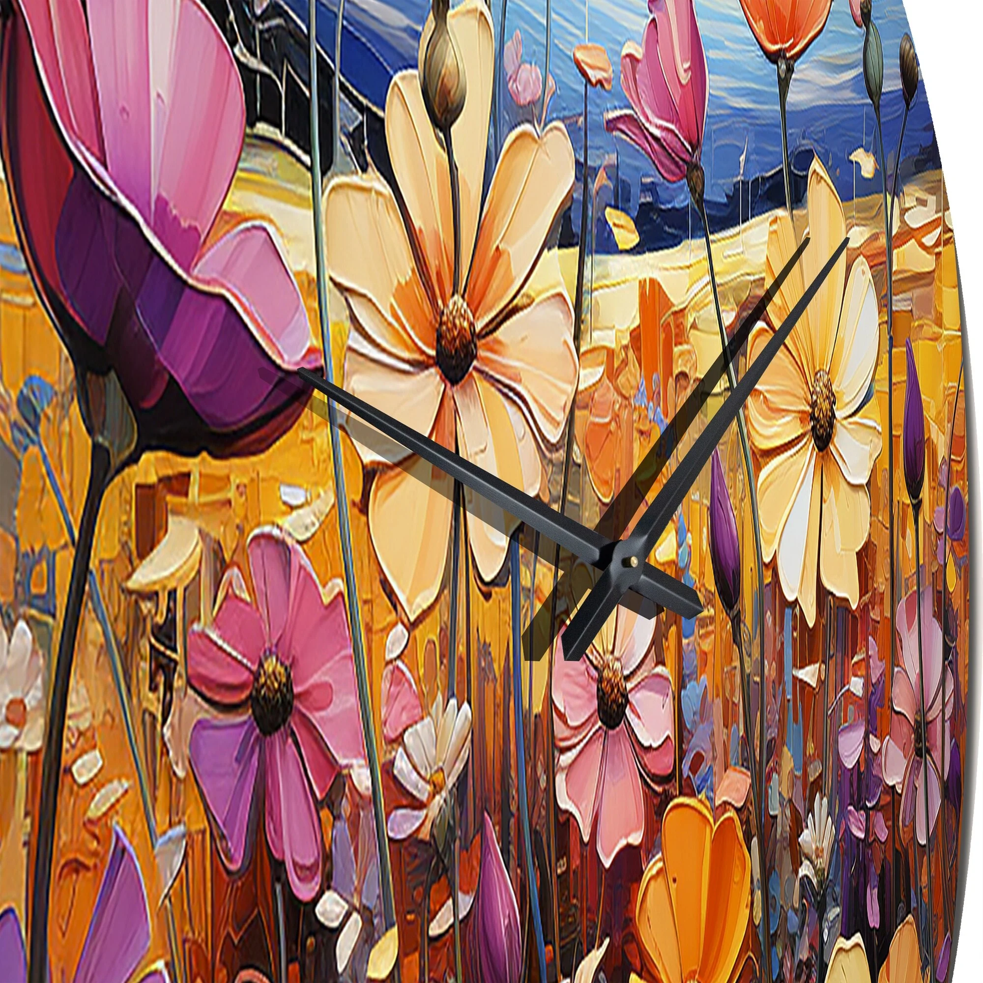 Designart "Symphony of Purple and Yellow Wildflowers" Floral Oversized Wall Clock