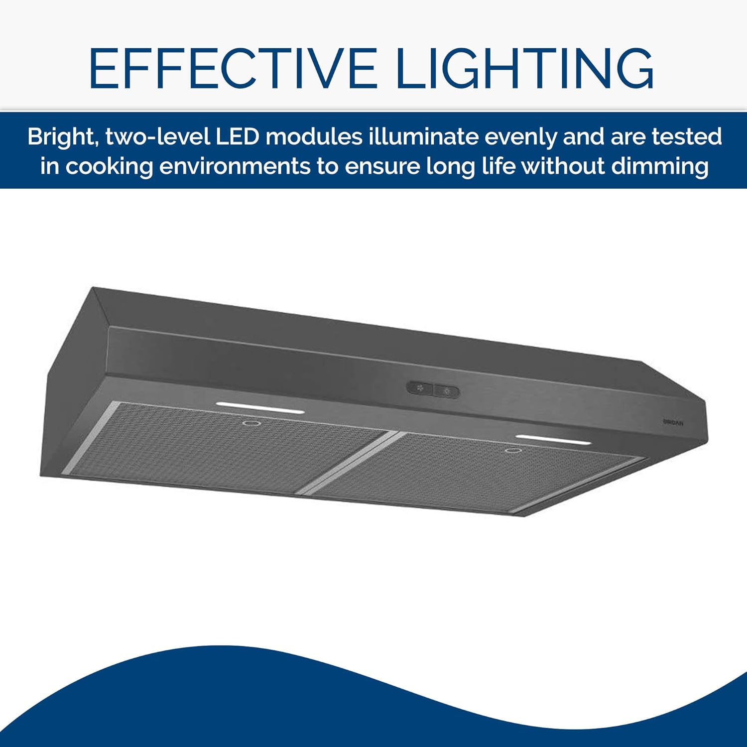 Broan Glacier Convertible Range Hood, Exhaust Fan and Light Combo for Over Kitchen Stove, Black Stainless Steel, 30", 1.2 Sones, 300 CFM