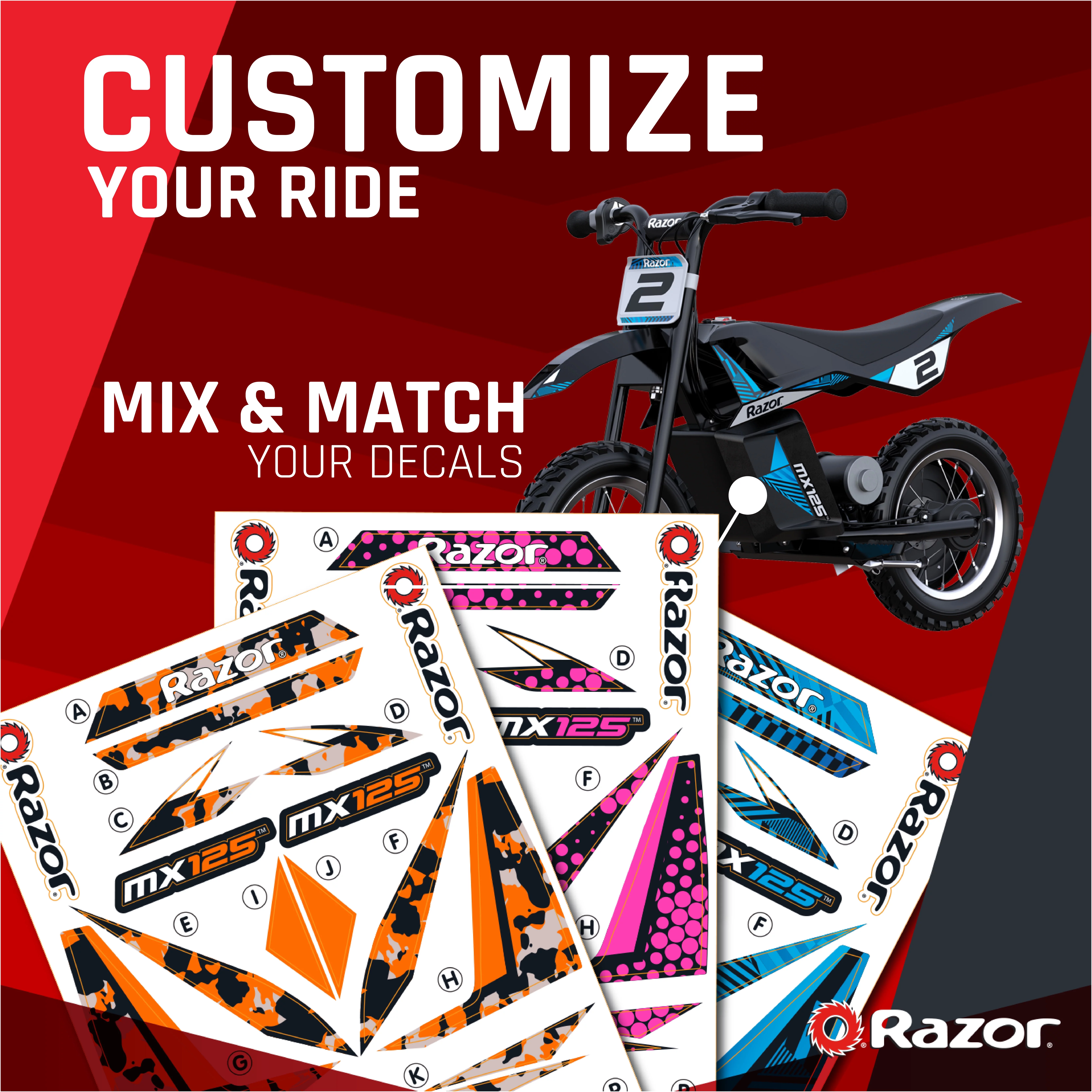Razor Miniature Dirt Rocket MX125 Electric-Powered Dirt Bike - Black with Decal Included, Recommended For Kids 7+ Between 40 and 80 lbs