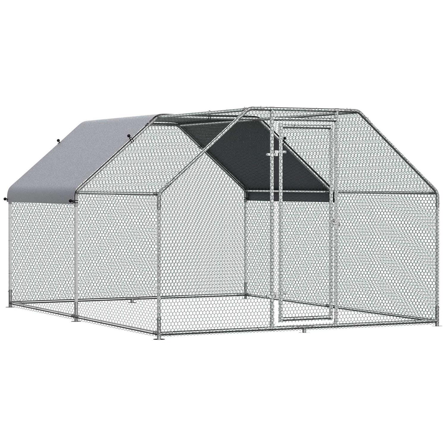 PawHut Galvanized Metal Chicken Coop Cage with Cover Walk-In Pen Run - Pet Supplies online store