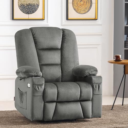 MCombo Small Power Lift Recliner Chair with Massage and Heat for Petite People, Cup Holders, USB Ports, Side Pockets, Fabric 7569 (Small-Regular, Brown)