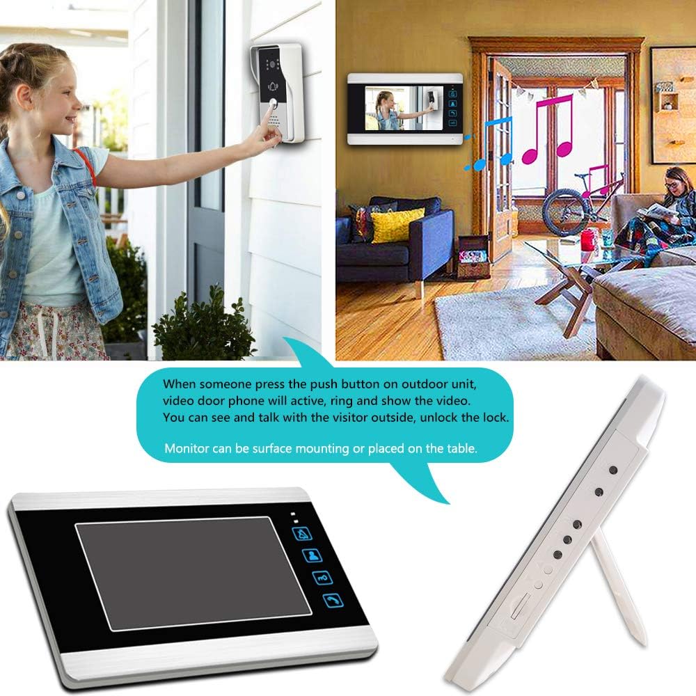 AMOCAM Video Doorbell Camera Intercom System, 7 Inches Aluminum Alloy Panel Monitor Wired Video Door Phone Kits, Support Unlock, Monitoring, Dual-Way Intercom for Villa Office Apartment and More