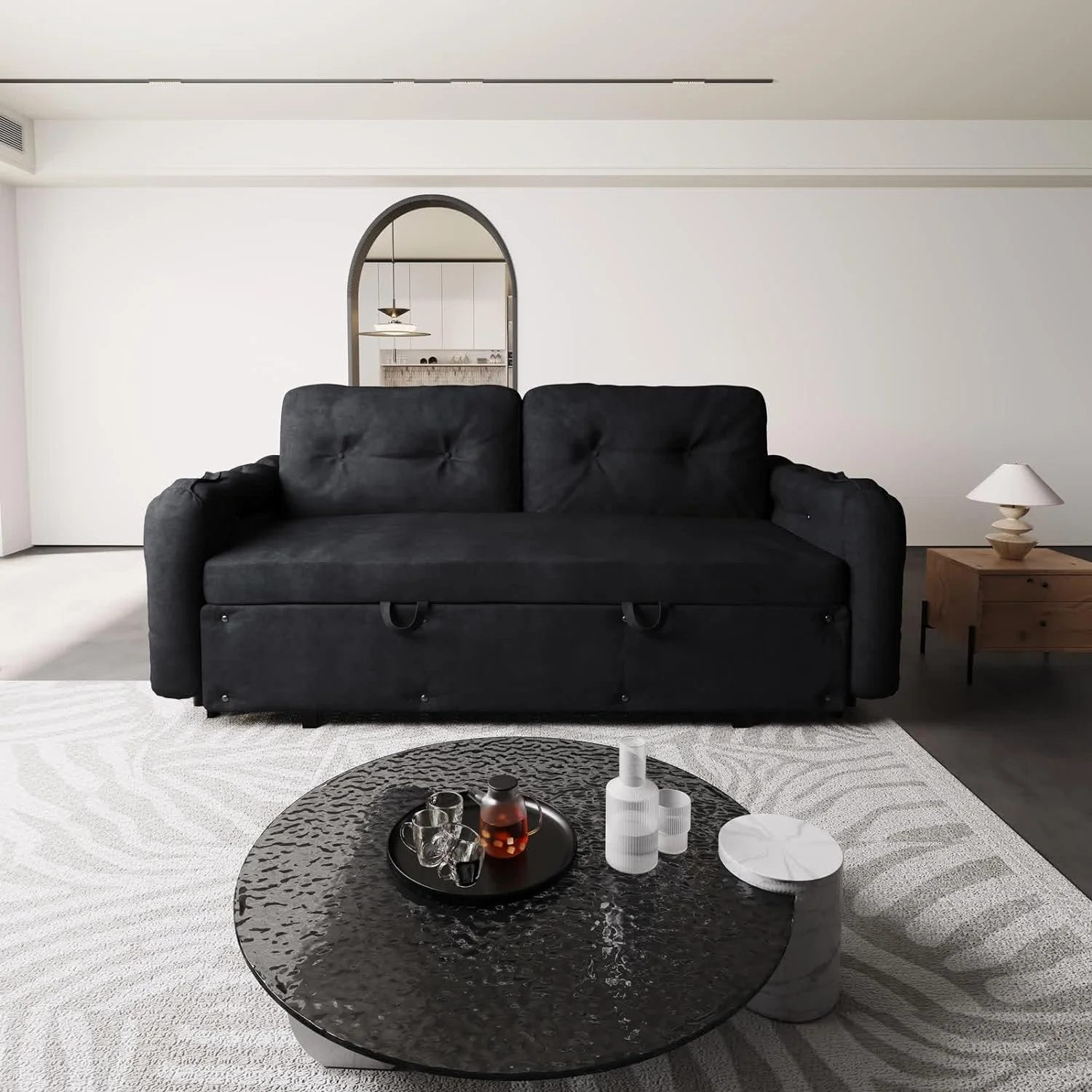 66.2" Sleep Sofa Bed Queen Size, Hydraulic System Pull Out Couch Bed, Sleeper Sofa  Loveseat with 2 Pillows, Modern Velvet Upholstered Couch for Living Room, Small Space, Apartment, Bedroom, Black - Curated Treasures Market