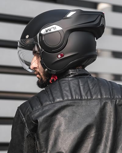 ILM Vintage Full Face Modular Motorcycle Helmet for Adults Men ATV UTV Snowmobile with 180° Reversible Chin Guard DOT Model-B707(Matte Black, L)