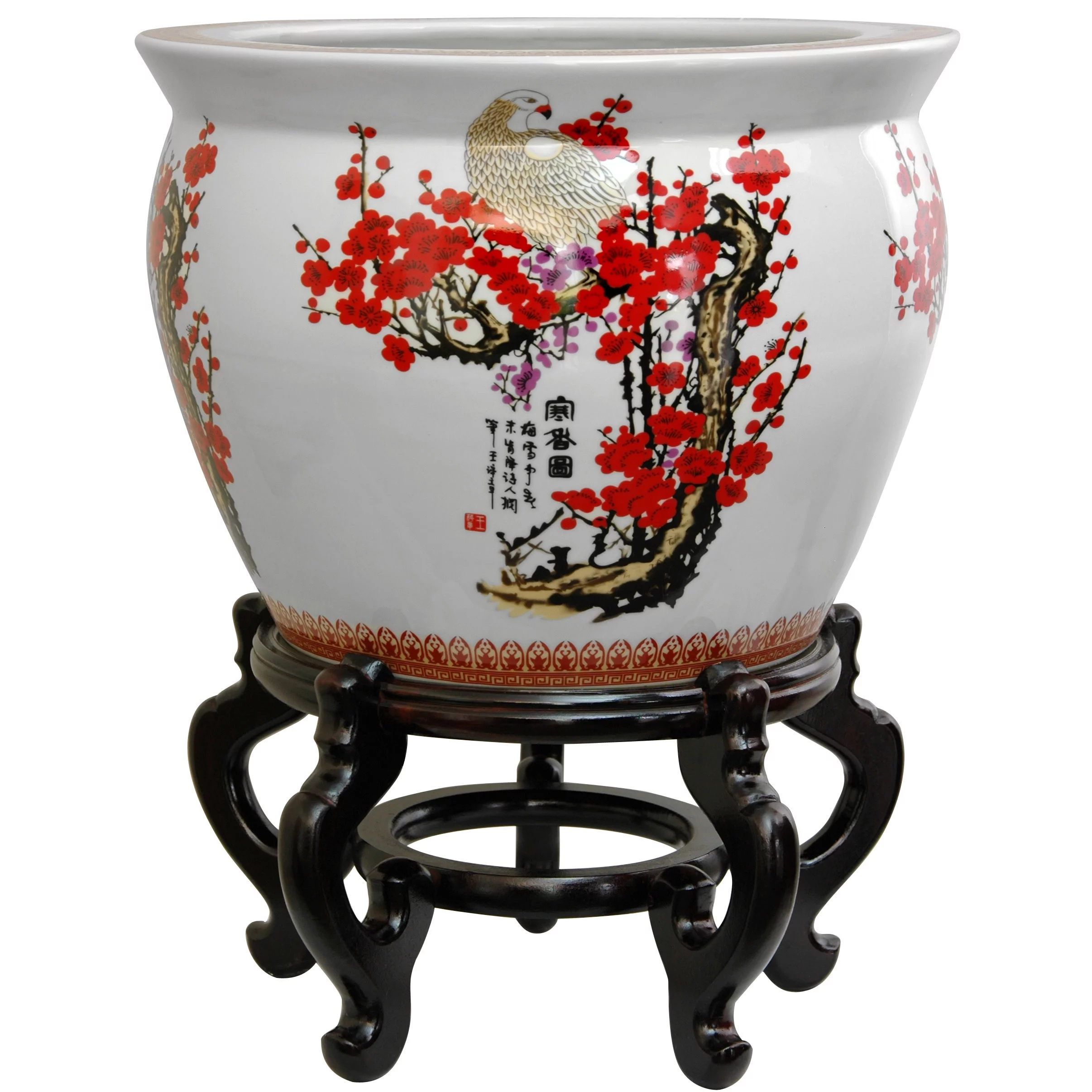 Oriental Furniture 20" Porcelain Fishbowl Cherry Blossom - Curated Treasures Market