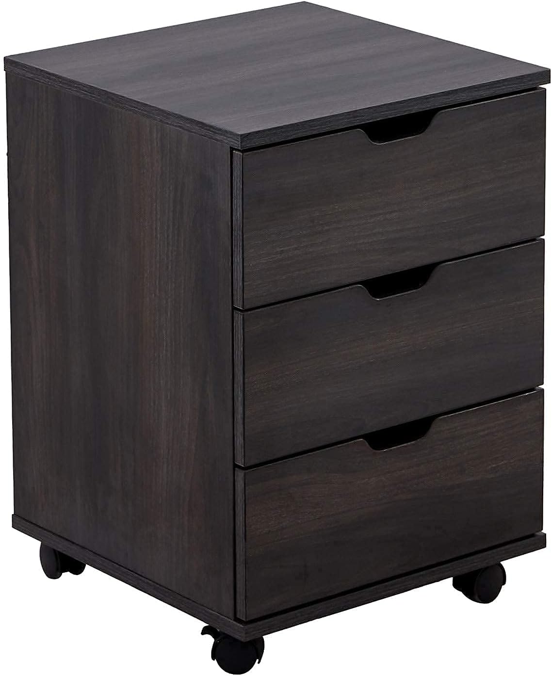 3 Drawer Wood Rolling Office Filing Cabinet for Desk (Dark Walnut)