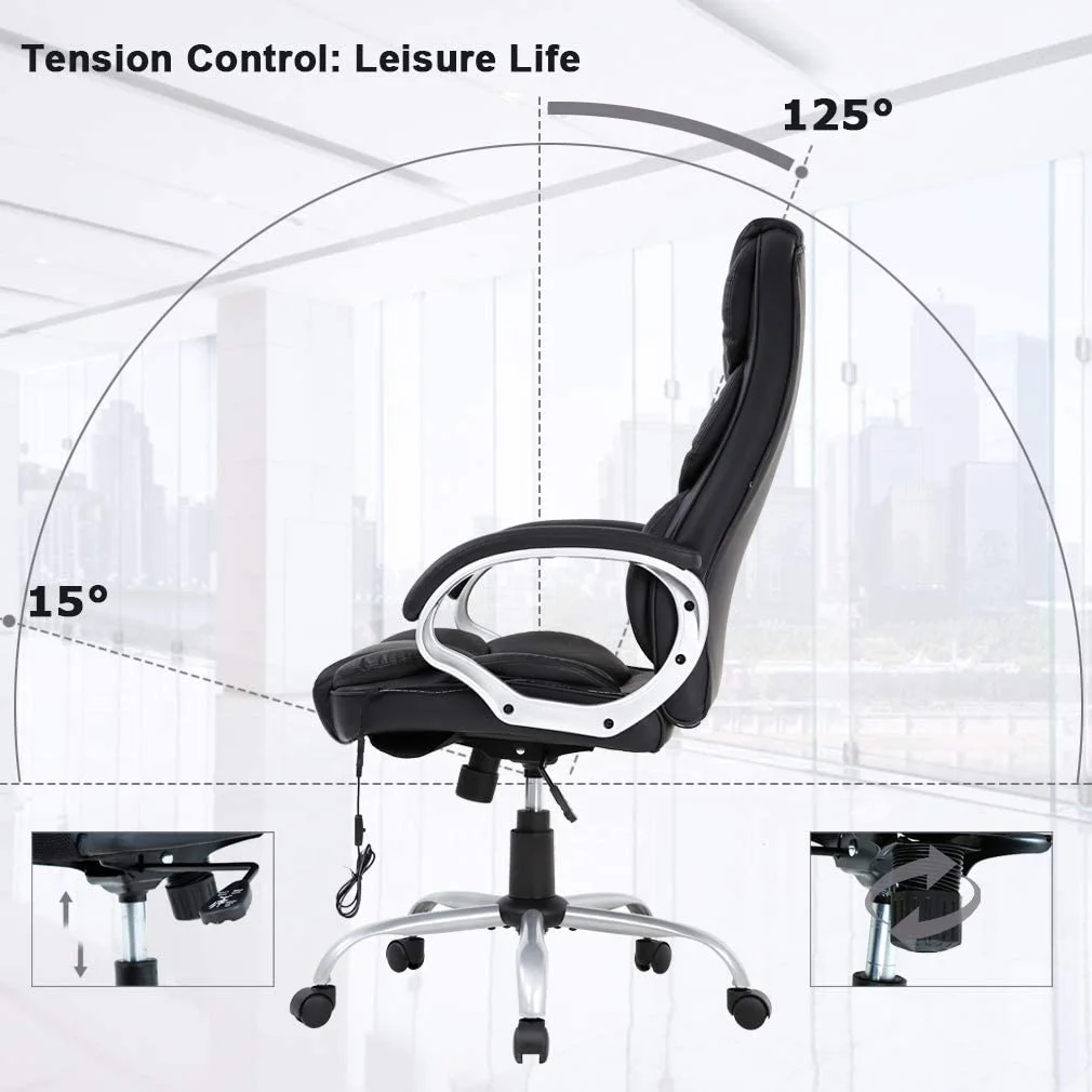 BestOffice Office Chair Massage Desk Chair Ergonomic Computer Chair with Lumbar Support Headrest Armrest High Back Task Chair Rolling Swivel PU Leather Executive Chair for Women Adults, Black