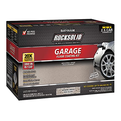 Rust-Oleum 293513 RockSolid Polycuramine Garage Floor Coating, 2.5 Car Kit, High Gloss Gray