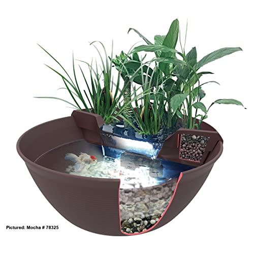 Aquascape AquaGarden Container Water Feature Kit – Indoor & Outdoor Mini Pond with Waterfall Fountain, Pump & Filtration for Home & Patio, Brown