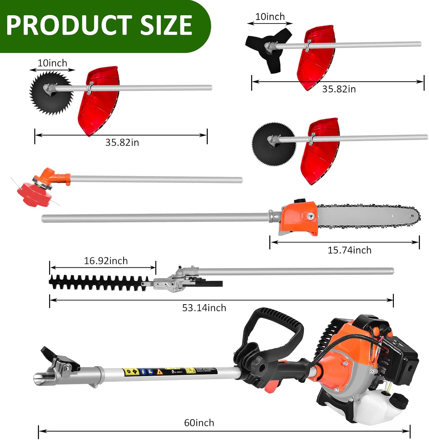 DatingDay 52cc 6 in 1 Gas Petrol Hedge Trimmer Brush Cutter Chainsaw Multifunctional